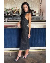 AX Paris - Metallic Sparkle Halter Neck Ruched Midi Dress - Lyst