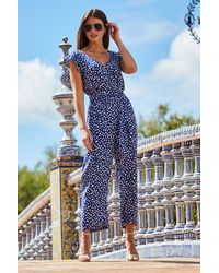 Sosandar - Spot Print Ruffle Shoulder Jumpsuit - Lyst