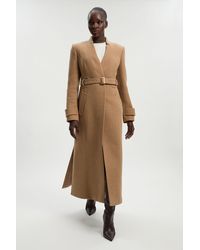 Karen Millen - Petite Wool Investment Notch Neck Belted Detail Tailored Maxi Coat - Lyst