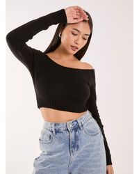 Pink Vanilla - Off Shoulder Crop Knit Top - Lyst