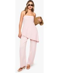 Boohoo - Linen Look Asymmetric Bandeau & Wide Leg Trouser Co-Ord - Lyst