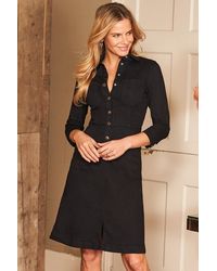 Sosandar - Popper Front 3/4 Sleeve Stretch Denim Dress Cotton - Lyst