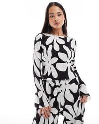 Vero Moda - Long Sleeve Boatneck Plisse Top Co-Ord - Lyst