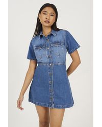 Brave Soul - Mid Collared A-Line Denim Mini Dress - Lyst