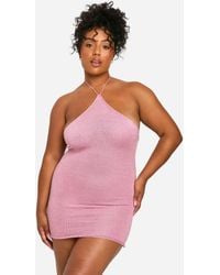 Boohoo - Plus Glitter Knitted High Neck Mini Dress - Lyst