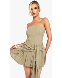 Boohoo - Linen Look Pleated Wrap Mini Dress - Lyst