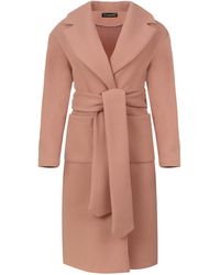 Conquista - Long Colour Faux Mouflon Coat With Belt - Lyst