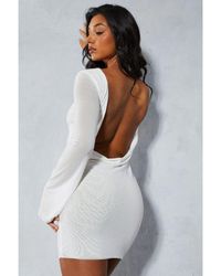 MissPap - Premium Liquid Diamante Cowl Back Long Sleeve Mini Dress - Lyst