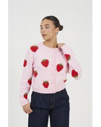 Brave Soul - Soft Touch Strawberry Jacquard Knit Cardigan - Lyst