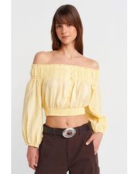 Dilvin - Schulterfreie Cropped Bluse - Lyst