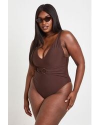 Boohoo - Plus Tummy Control O-Ring Plunge Swimsuit - Lyst