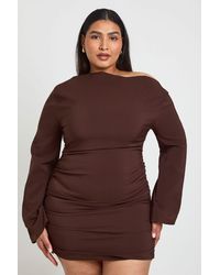 Boohoo - Plus Flared Sleeve Off The Shoulder Ruched Mini Dress - Lyst