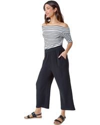 Roman - Textured Cotton Elastic Waist Culotte Trousers - Lyst