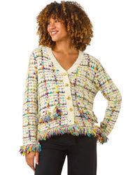 Roman - Textured Fringe Knit Cardigan - Lyst
