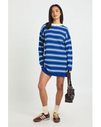 Boohoo - Petite Stripe Long Sleeve Knitted Mini Dress - Lyst
