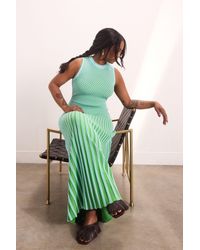 Karen Millen - Knit Stripe Stitch Detail Sleeveless Midi Dress - Lyst