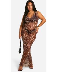 Boohoo - Plus Mesh Cowl Neck Maxi Dress - Lyst