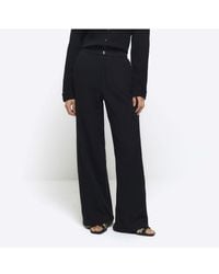 River Island - Wide Leg Trousers Textured Cotton - Lyst