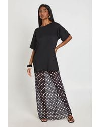 Boohoo - Polka Dot Printed Mesh Hem T-Shirt Dress - Lyst