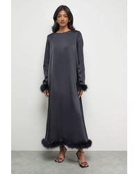 Warehouse - Premium Satin Feather High Neck Swing Midi Dress - Lyst