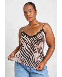 Boohoo - Plus Lace Trim Zebra Strappy Cami Top - Lyst