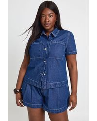 Boohoo - Plus Button Down Pocket Denim Shirt - Lyst