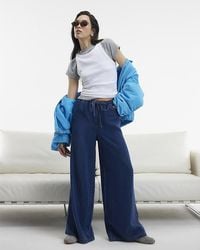 River Island - Wide Leg Jeans High Waisted Drawstring Lyocell - Lyst
