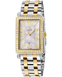 Gevril - Ave Of Americas Mini Swiss Quartz Two Toned Ipyg Stainless Steel Diamond Case, Mop Dial Watch - Lyst