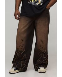BoohooMAN - Plus Flame Applique Baggy Fit Washed Tinted Jeans - Lyst