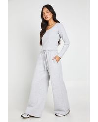 Boohoo - Petite Scoop Neck Long Sleeve Top And Straight Leg Jogger Tracksuit - Lyst