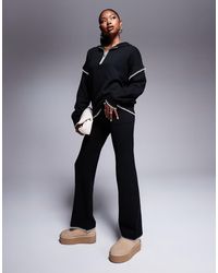 Kaiia - Exclusive Contrast Stitch Wide Leg Knitted Trousers Co-Ord - Lyst