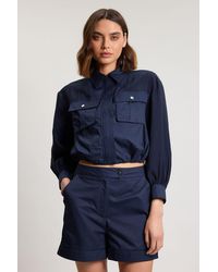 Karen Millen - Utility Organdie Cropped Pocket Detail Bomber Jacket - Lyst