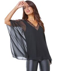 Roman - Sequin Trim Overlay Stretch Top - Lyst