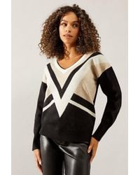 Wallis - Stripe V Neck Jumper - Lyst