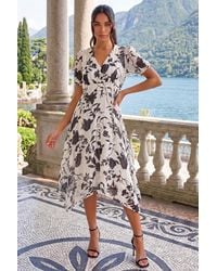 Roman - Floral Print Hanky Hem Midi Dress - Lyst