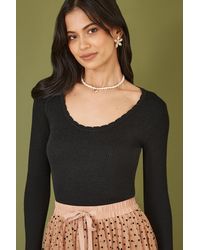 Yumi' - Metallic Knitted Ribbed Top Viscose - Lyst