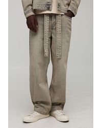BoohooMAN - Relaxed Fit Washed Belted Jeans - Lyst