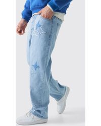 BoohooMAN - Relaxed Rigid Star Applique Denim Jeans - Lyst