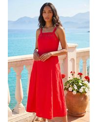 Roman - Linen Blend Lace Trim Midi Dress - Lyst