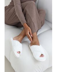 Where's That From - Wheres 'Ciara' Faux Fur Cross Over Strap Slippers - Lyst