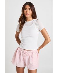 Boohoo - Stripe Seersucker Elasticated Waist Shorts - Lyst