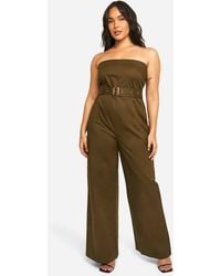 Boohoo - Plus Utility Bandeau Belted Jumpsuit - Lyst