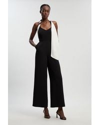 Karen Millen - Petite Soft Tailored Colour Block Detail Halter Neck Jumpsuit - Lyst