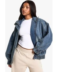 Boohoo - Denim Oversized Bomber Jacket - Lyst