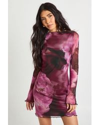 Boohoo - Tall Large Floral Mesh Flared Sleeve Mini Dress - Lyst