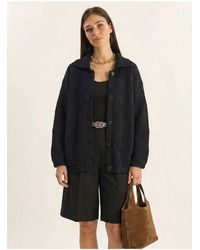 Bianco Lucci - Textured Polo Collar Button Cardigan - Lyst