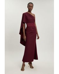Karen Millen - Asymmetric Drape Satin Back Crepe Tailored Maxi Dress - Lyst