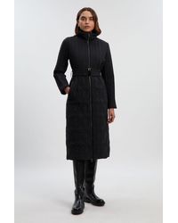 Karen Millen - Multi Stitch Detail Belted Padded Midi Coat - Lyst