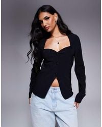 ASOS - Ribbed Structured Sweetheart Button Through Top - Lyst