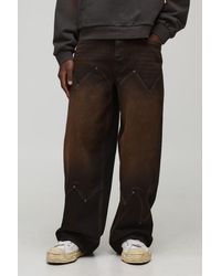 BoohooMAN - Baggy Fit Washed Western Panel Jeans - Lyst